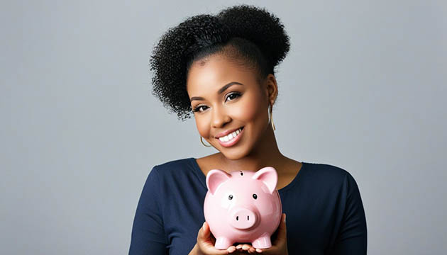 woman with piggy bank african